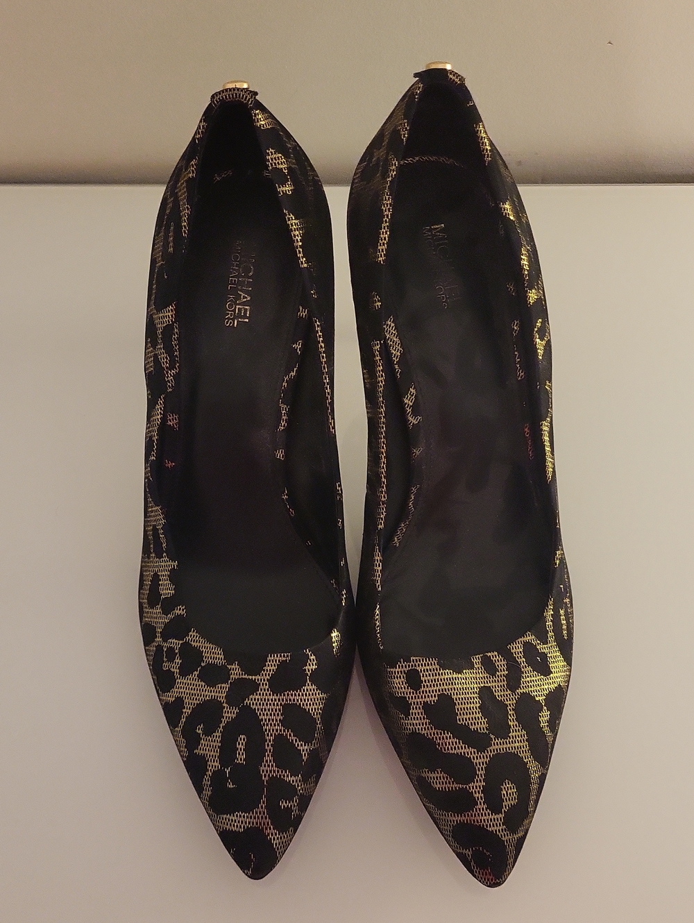 Michael Kors Black and Gold Leopard Pointed Toe Flats